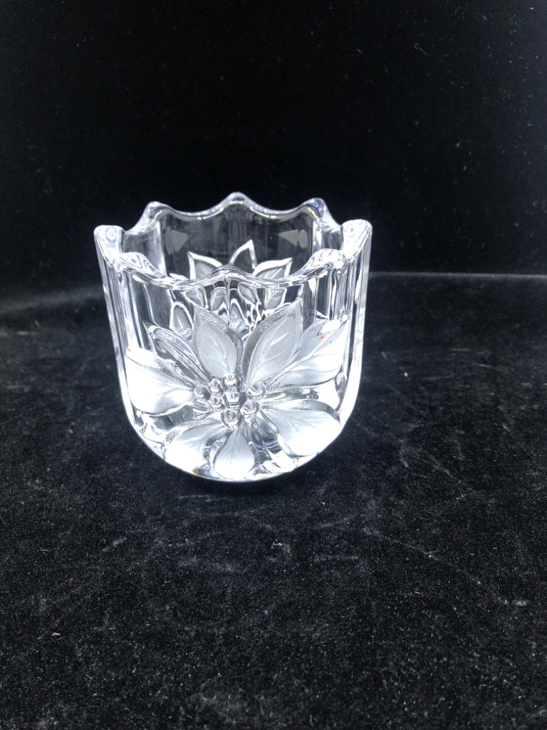 MIKASA CLEAR CRYSTAL VOTIVE CANDLE HOLDER FLORAL ETCHED.