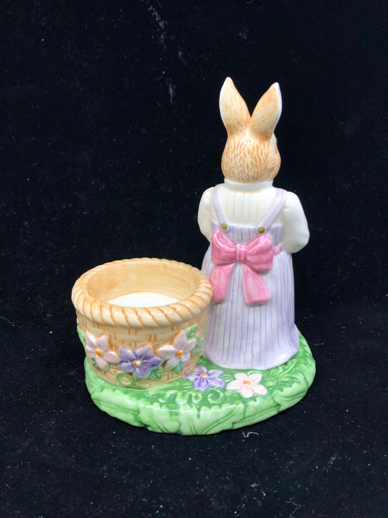 AVON CERAMIC TEA LIGHT HOLDER W/ RABBIT IN DRESS.