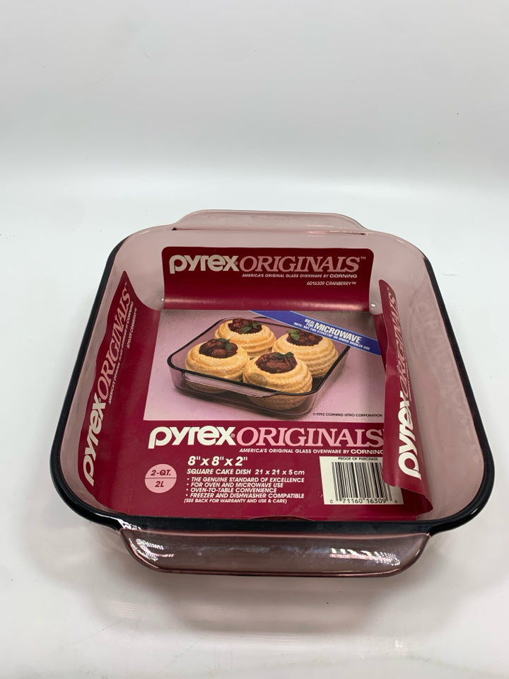 PYREX PURPLE GLASS SQUARE BAKING DISH.