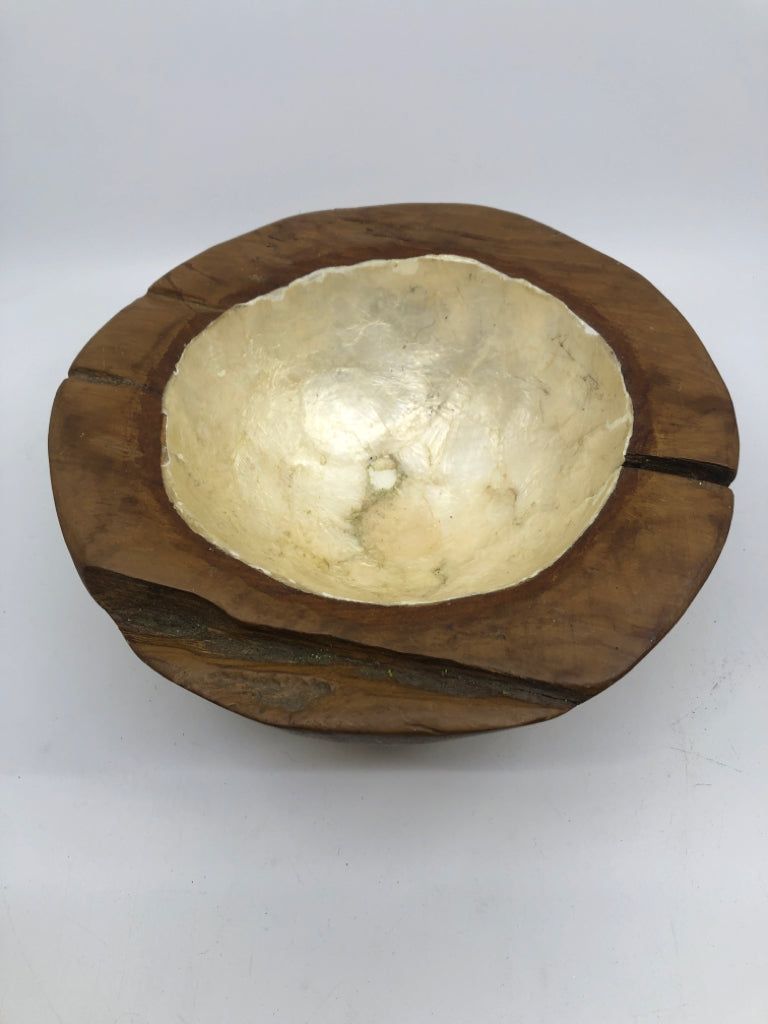 WOOD BOWL W MOTHER OF PEARL INSIDE.