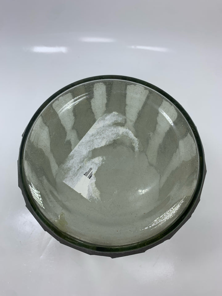 GLASS CANDLE HOLDER W/MIRRORED SIDES.