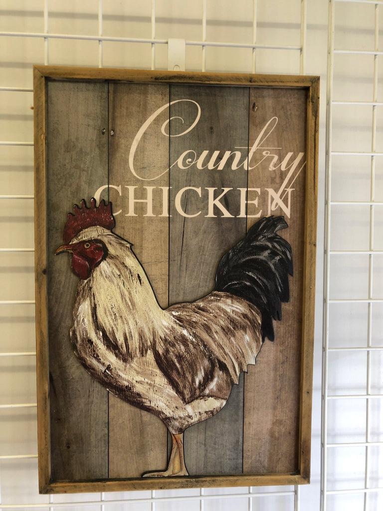 COUNTRY CHICKEN WOOD ROOSTER WALL HANGING.