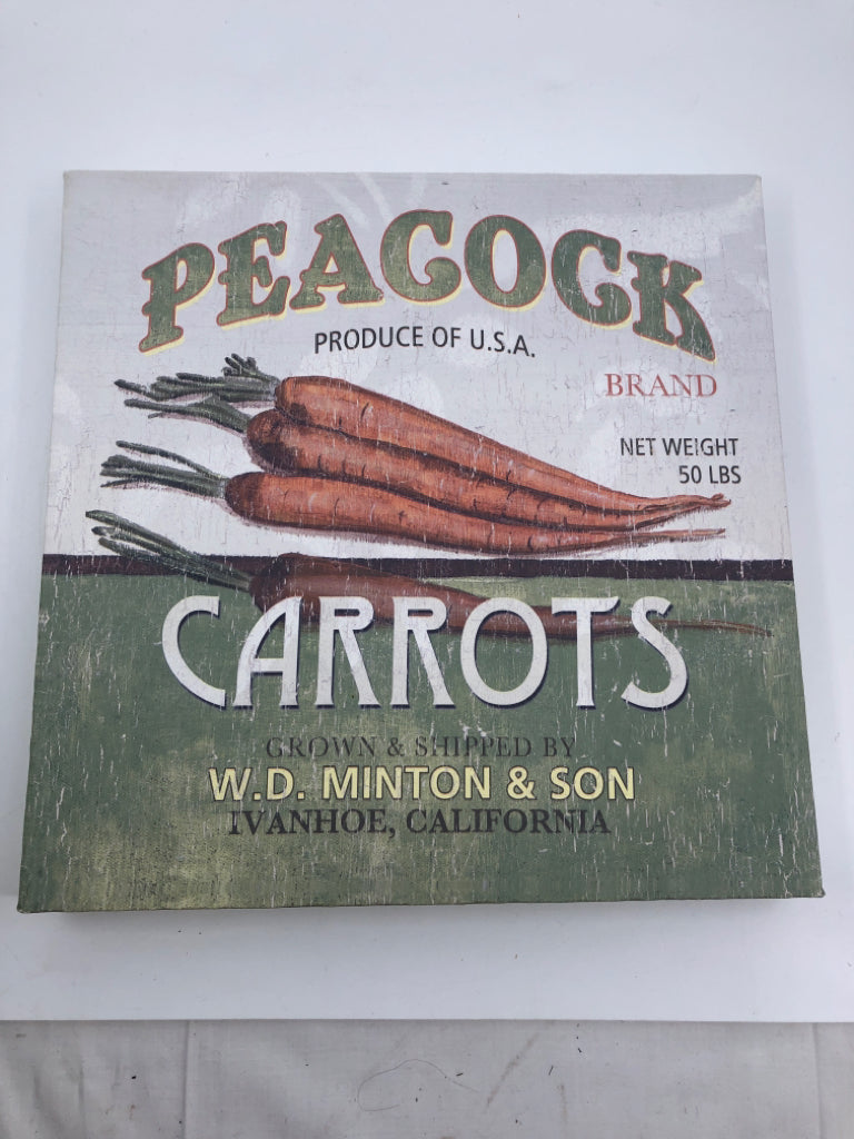 PEACOCK CARROTS CANVAS WALL ART.