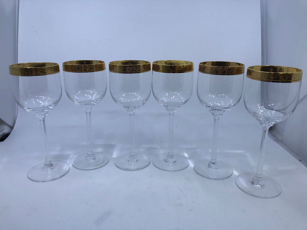 6 LENOX LONG STEM W/ GOLD BAND.