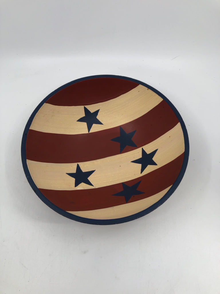 WOOD PRIMITIVE STYLE BOWL STARS/STRIPES.