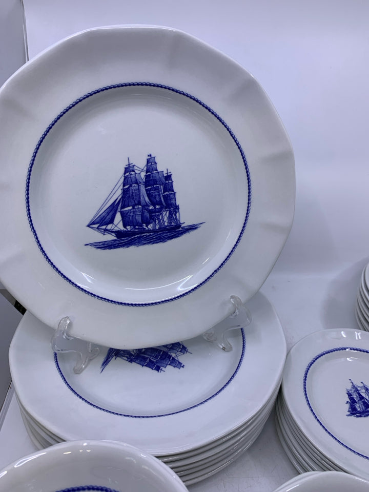 48pc BLUE SAILBOAT- FLYING CLOUD SVC 8- DISH SET.