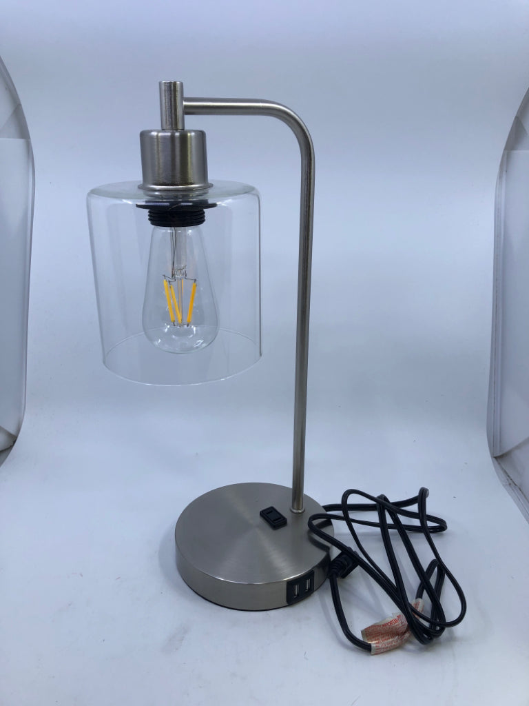 SILVER BASE-TOUCH LAMP W GLASS SHADE.