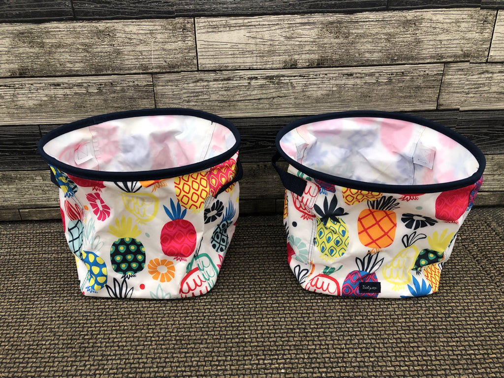 2 COLORFUL PINEAPPLE STORAGE TOTES.