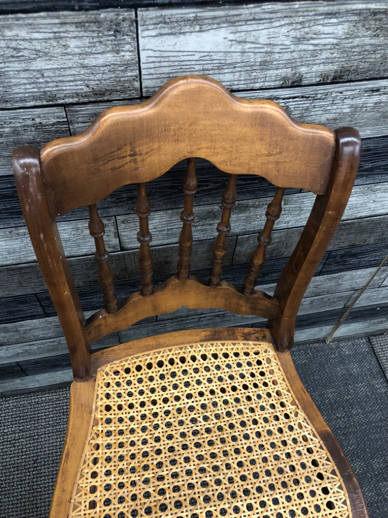VINTAGE STYLE WOODEN CANE CHAIR.