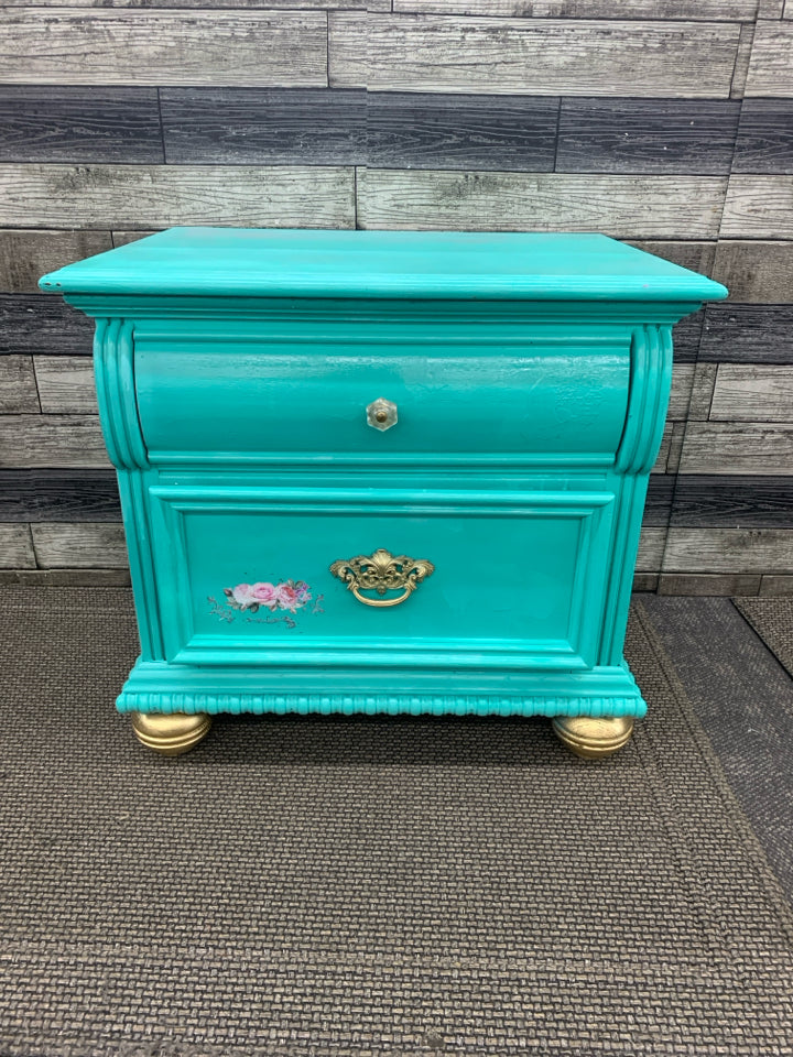BRIGHT TEAL 2 DRAWER NIGHT STAND.
