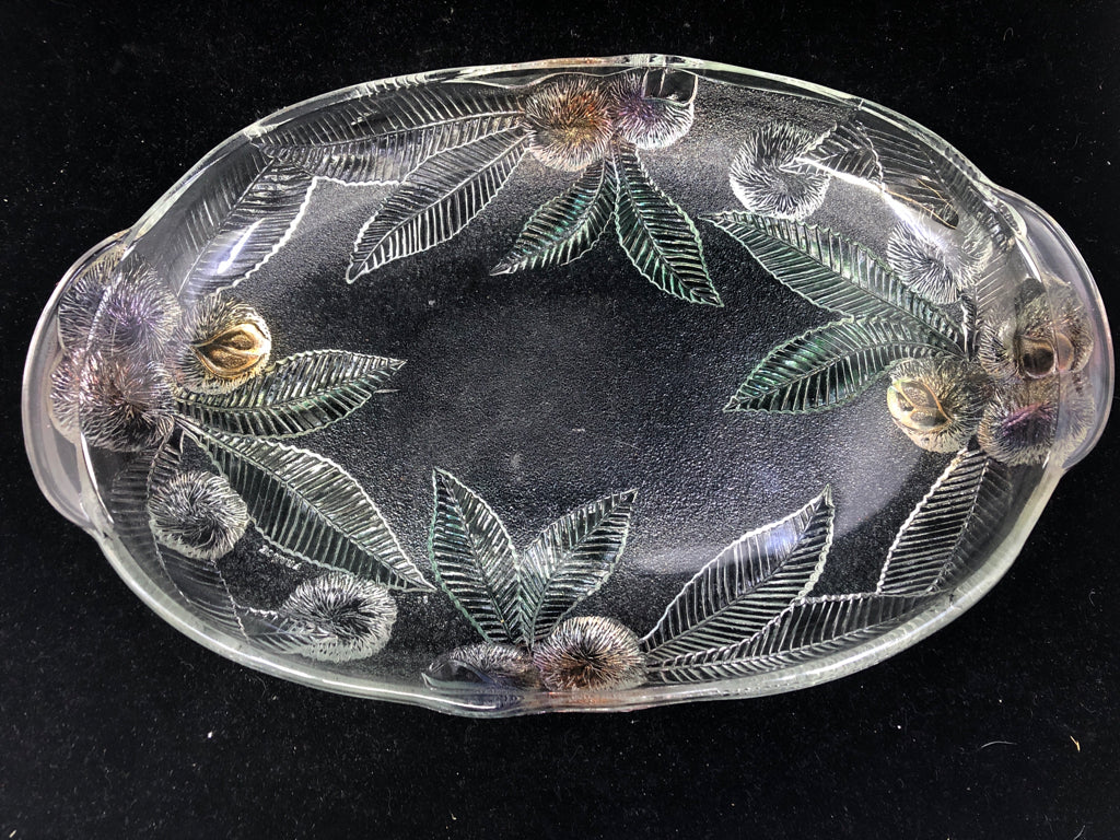 FLORAL GLASS SERVING PLATTER.