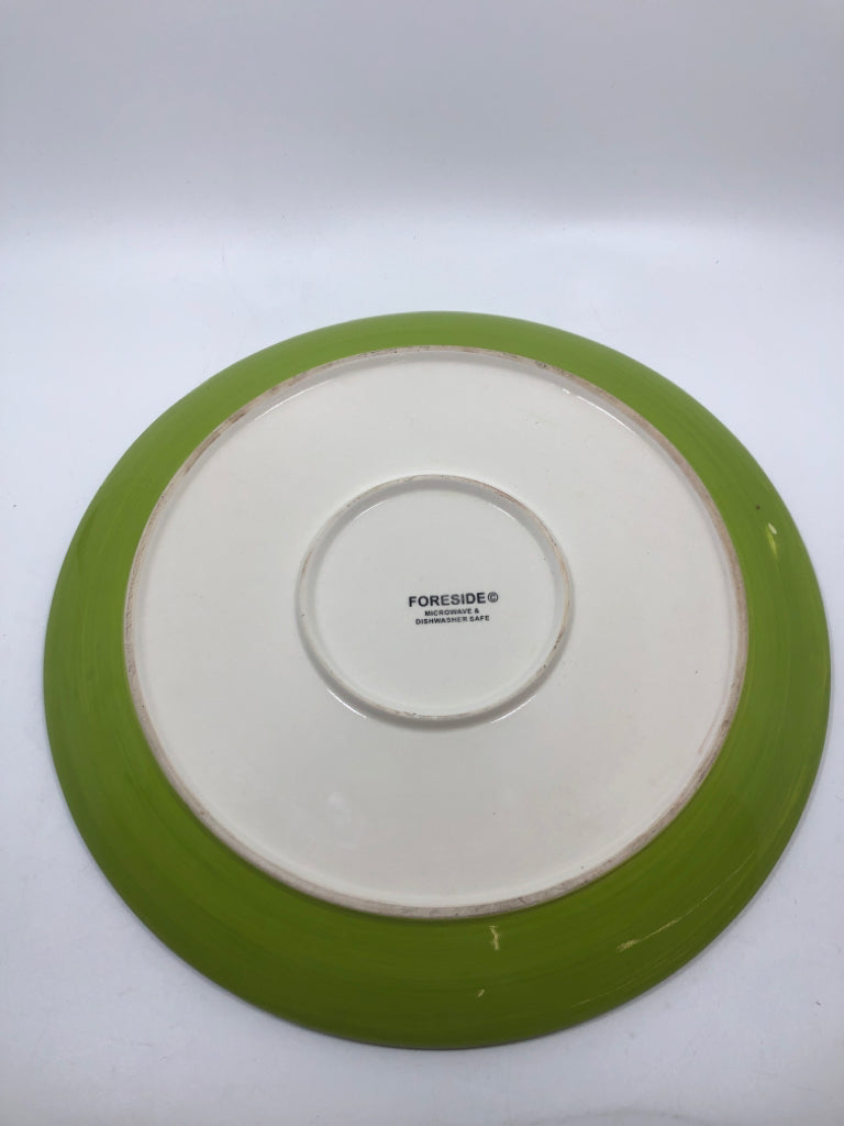 POPPY PAINTED SERVING PLATE W/BLUE BORDER.
