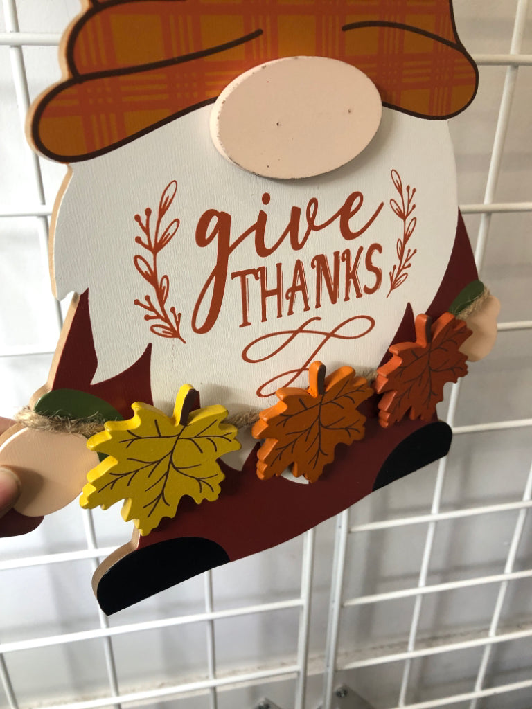 GIVE THANKS GNOME WALL HANGING.