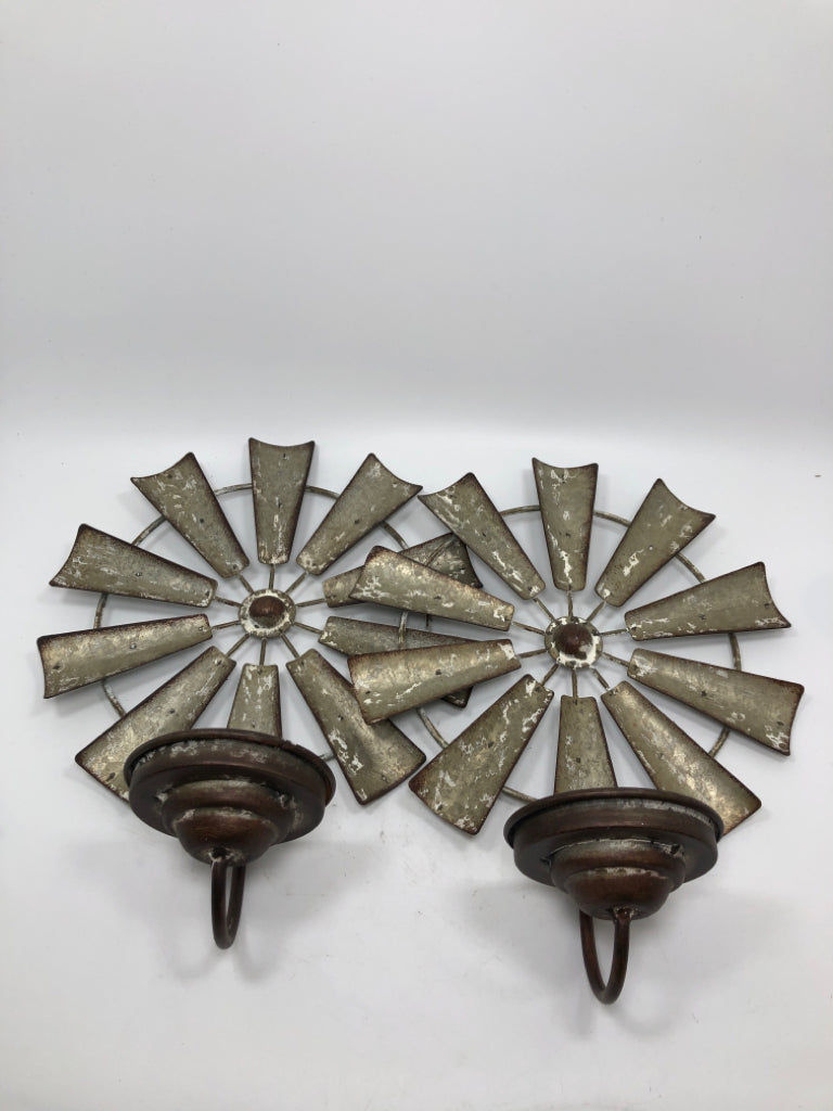 2PC GALVANIZED WINDMILL SCONCES.