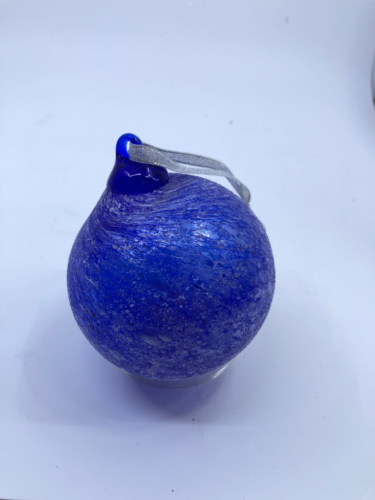 BLUE BLOWN GLASS BULB ORNAMENT-NIB.
