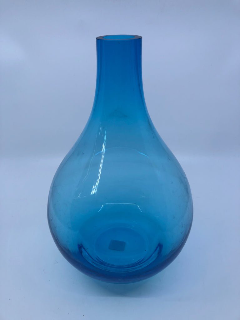 BLUE TEARDROP SHAPED OASIS VASE- CRATE AND BARREL.