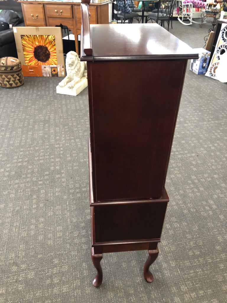 DARK WOOD JEWELRY ARMOIRE.