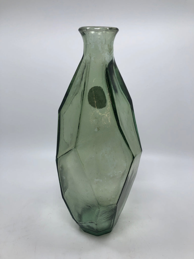 VIDRIOS SAN MIGUEL GEOMETRIC GREEN GLASS VASE.