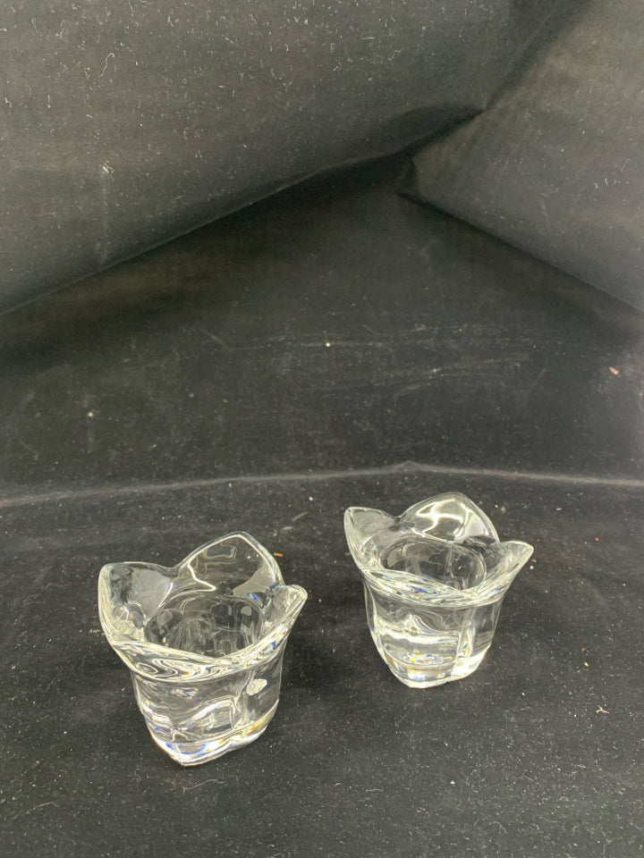 2 SMALL CRYSTAL TULIP VOTIVE HOLDERS.