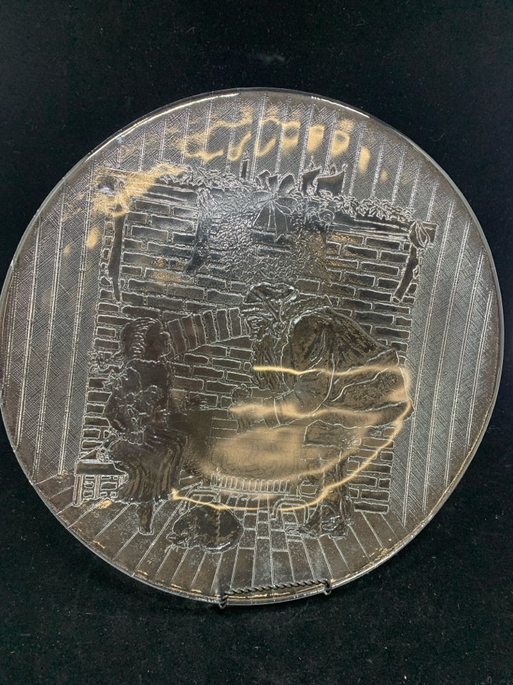 SANTA EMBOSSED CUT GLASS PLATTER.