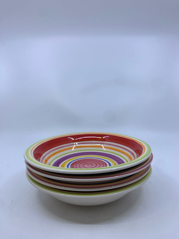4 COLORFUL STRIPED BOWLS.