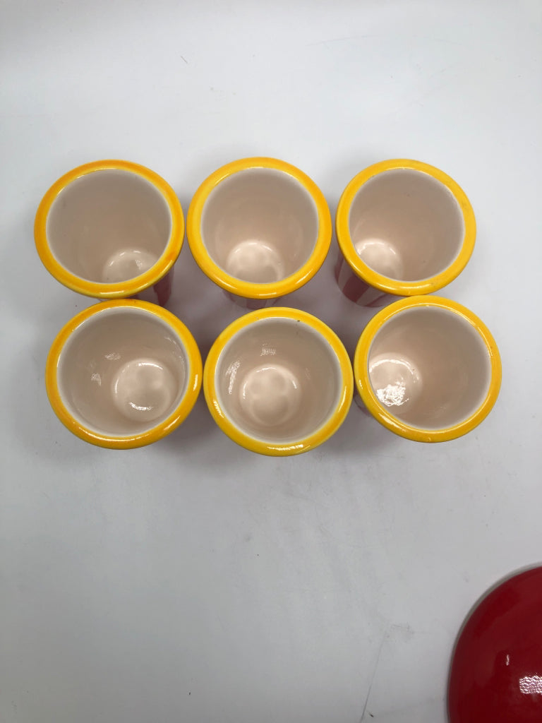 9PC CERAMIC DIP DISH SET W/LIDDED BOWL AND 4 SPOONS.