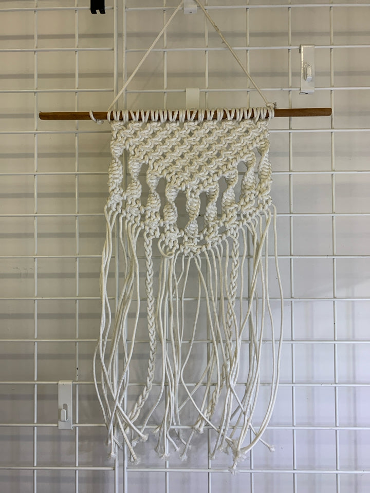 WHITE CROCHET WALL HANGING.