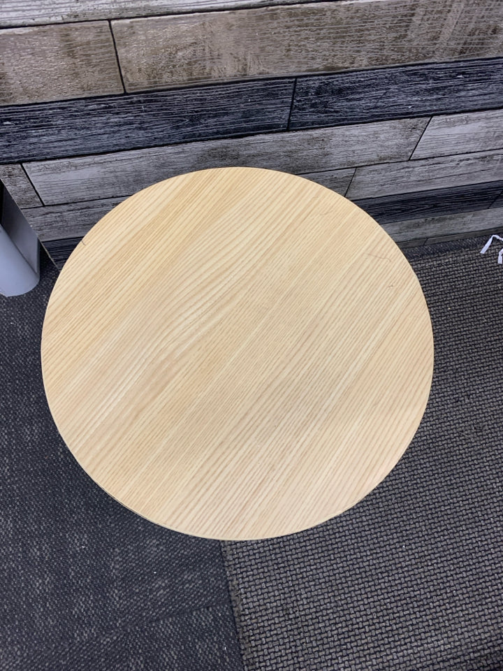 SMALL BAMBOO TABLE W BLUE LEGS.