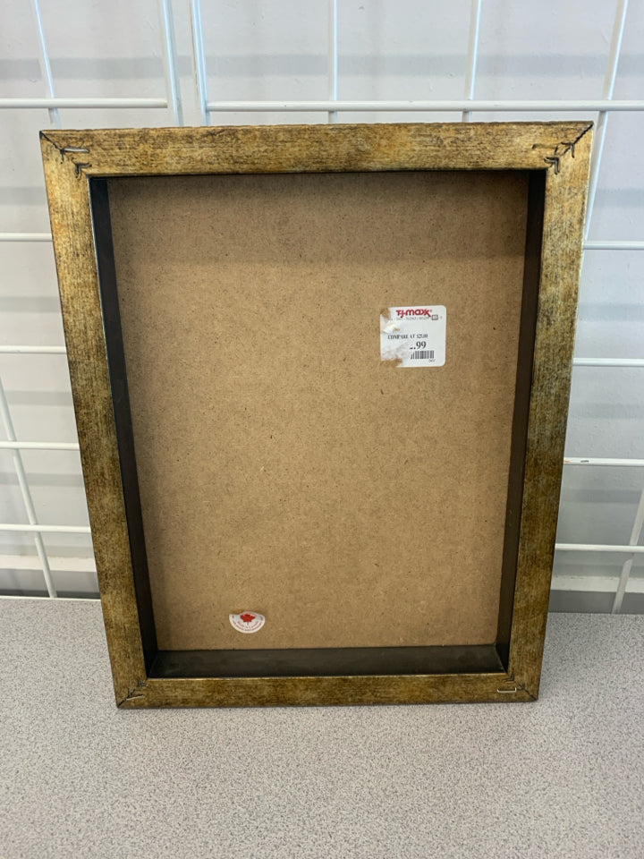 SUNFLOWER PRINT IN GOLD PAINTED FRAME.