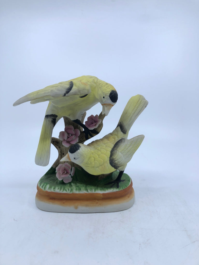 2 YELLOW BIRD ON BRANCH FIGURINE.