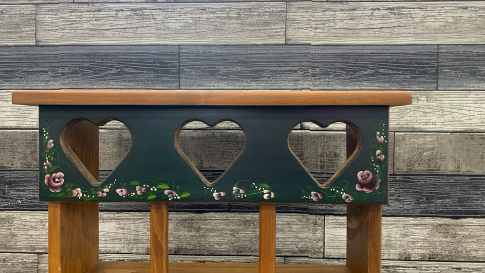 HEART CUTOUT DISH DISPLAY WOOD WALL SHELF.