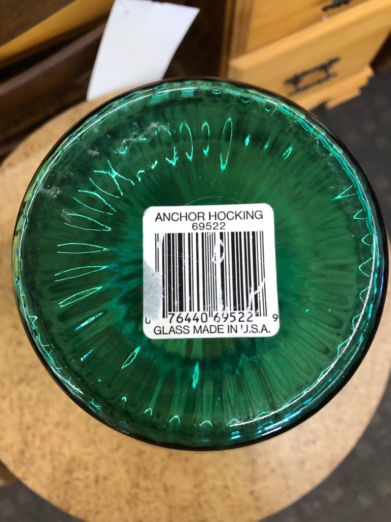 LARGE GREEN TINT RIBBED VASE.