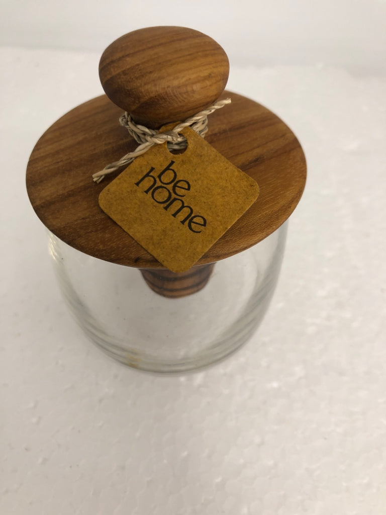 MINI GLASS HONEY STORAGE W/ WOOD TOP/HONEY STICK.