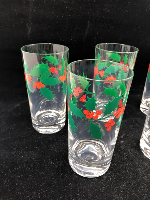 6 HOLLY WATER GLASSES.