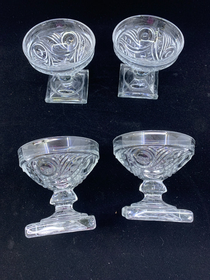 4 VTG SWIRL PATTERN FOOTED DESSERT BOWLS.