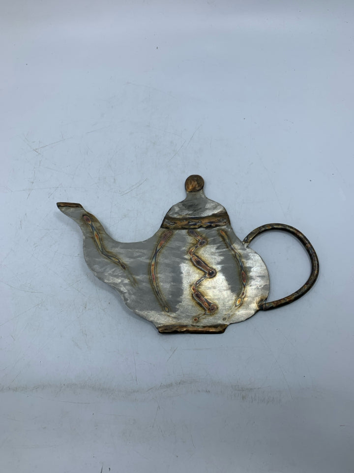 METAL WORK TEA POT WALL HANGING *SIGNED.