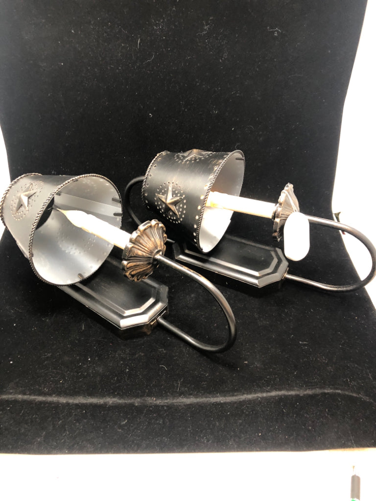2 PRIMITIVE CANDLE WALL SCONCE.