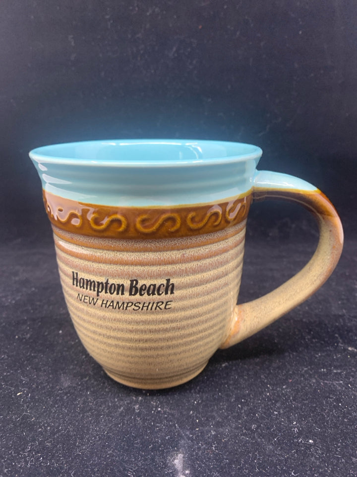 HAMPTON BEACH TEAL AND BROWN MUG.