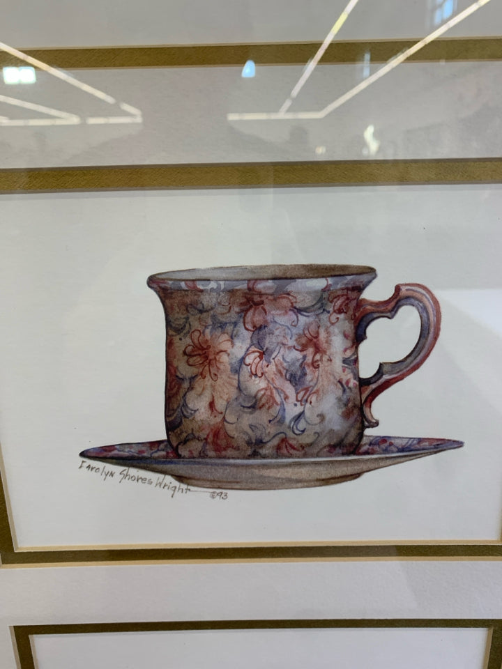 TEACUPS PAINTING IN GOLD FRAME.