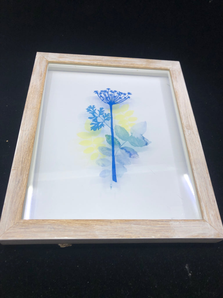 WHITE WASHED BLUE FLORAL SHADOW BOX WALL ART.