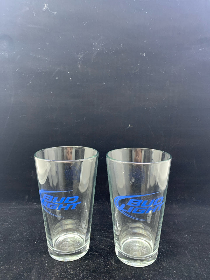 2 BUD LIGHT BEER GLASSES.