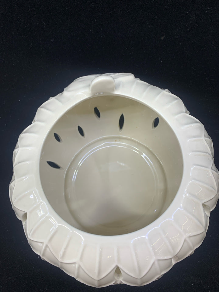 OFF WHITE PIERCED TEXTURED PUMPKIN TEA LIGHT HOLDER.