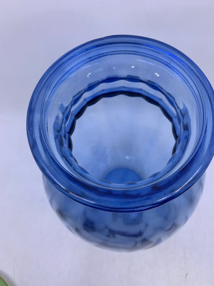 BLUE GLASS CANISTER W/ CORK LID.