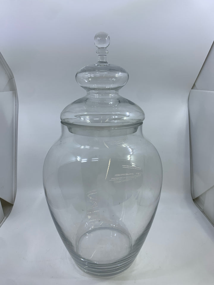 JUMBO CLEAR GLASS APOTHECARY JAR W/LID.