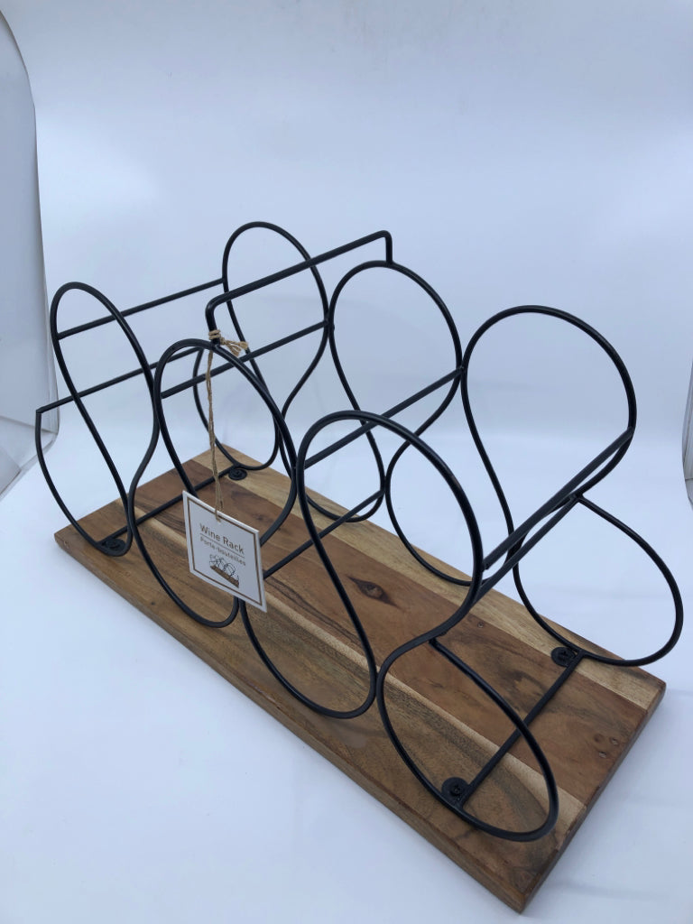 WOOD BASE METAL WINE RACK.