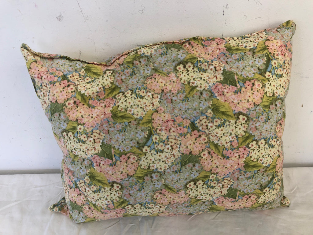 PINK AND BLUE FLORAL RECTANGLE PILLOW.