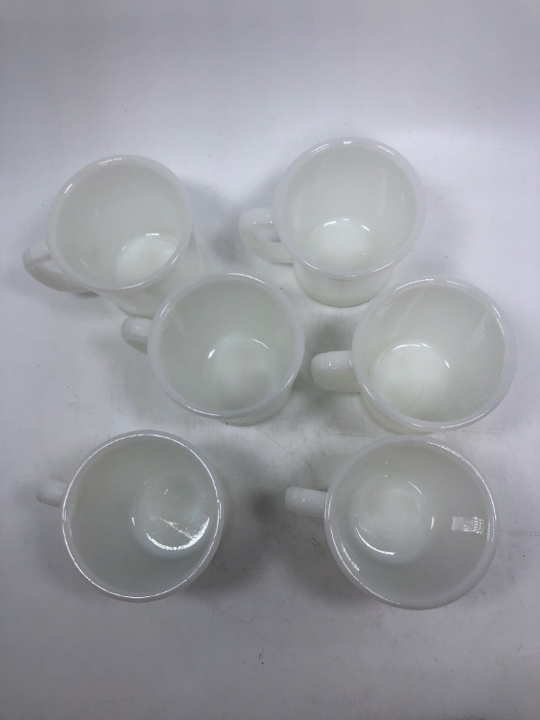 6 VTG MILK GLASS MUGS.
