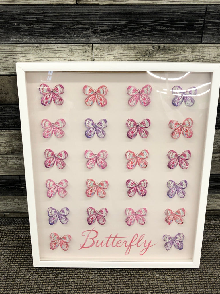 BUTTERFLIES IN WHITE SHADOW BOX WALL HANGING.