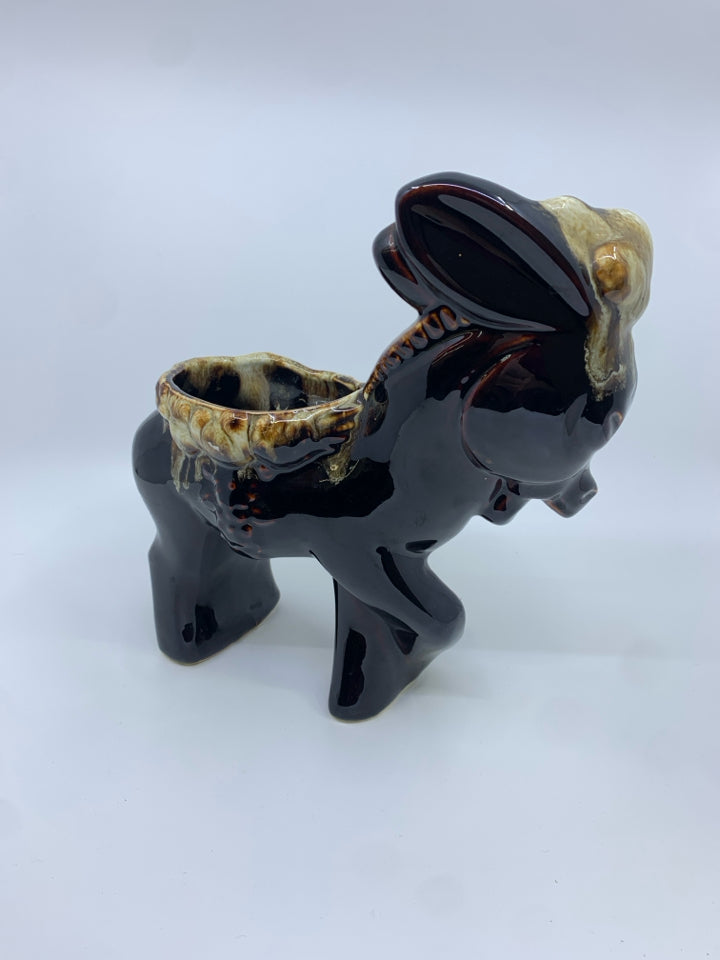 VTG BROWN DRIP DONKEY PLANTER MADE IN USA.