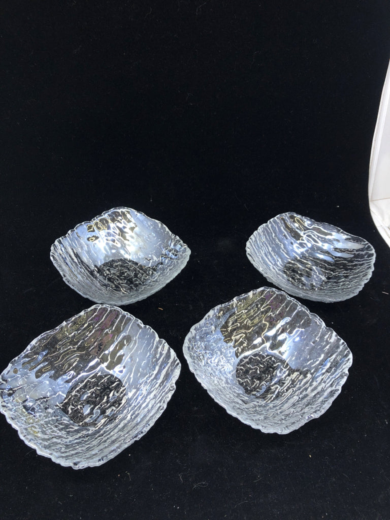 4 TEXTURED GLASS IRIDESCENT BOWLS.